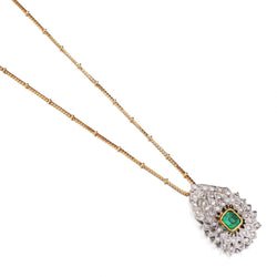 1.30 Carat Green Emerald And Diamond WG Pendant Necklace