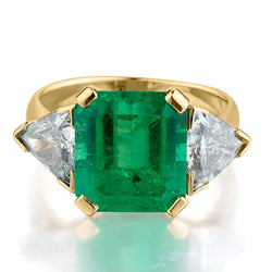 5.50 Carat Green Emerald And Trillian Cut Diamond Cocktail Ring