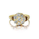 2.50 Carat Total Old-Mine Cut Diamond Cluster Gold Ring