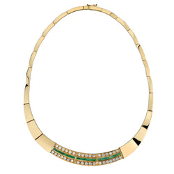 14KT Yellow Gold Emerald And Diamond Chocker Necklace
