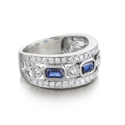 Sapphire And Round Brilliant Cut Diamond 18KT White Gold Ring