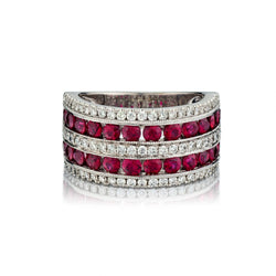 Ruby And Diamond 18KT White Gold Extra Wide Band