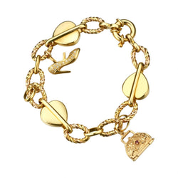 Yellow Gold And Rose Gold Ladies Retro Charm Bracelet With Charms