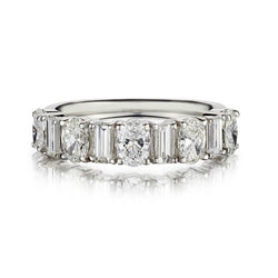 1.55 Carat Total Oval-Cut And Baguette-Cut Diamond White Gold Band