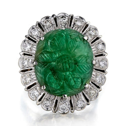 14kt Large Carved Jade and Diamond ring in 14kt