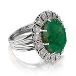14kt Large Carved Jade and Diamond ring in 14kt