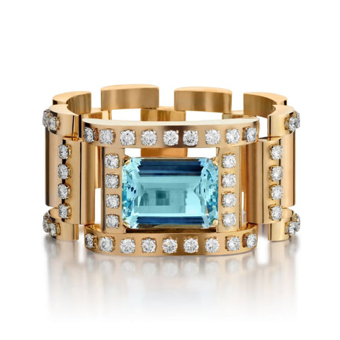 Retro 32 Carat Aquamarine And Diamond (VS/F) Gold Bracelet