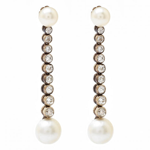 Victorian Pearl And Diamond Drop-Earrings
