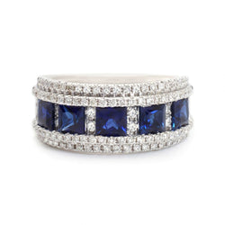 2.06 Total Carat Princess Cut Sapphire Band with Diamonds