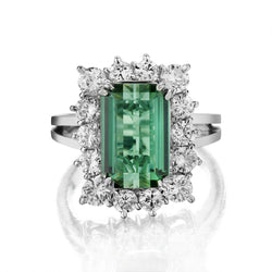 6.80CT Green Tourmaline And Diamond Halo-Set WG Ring