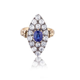 Victorian-Era Sapphire & Old-Cut Diamond Navette Ring