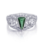 Art Deco Green Emerald & Old-Cut Diamond Plat Ring