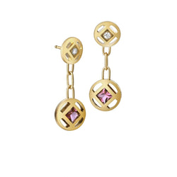 Cartier Yellow Gold Pasha Diamond & Pink Sapphire Earrings