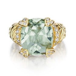Judith Ripka Mint Green Quartz & Diamond Yellow Gold Lola Ring