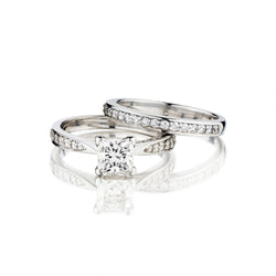 0.89 Carat Princess Cut Diamond White Gold Engagement Ring Set