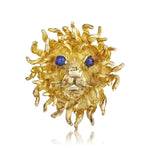 Large 14KT Yellow Gold Lions Head With Lapis Lazuli Eyes Brooch/Pendant