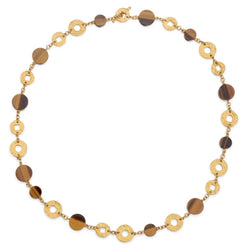 22KT Yellow Gold And Tiger's Eye Gemstone Long Necklace