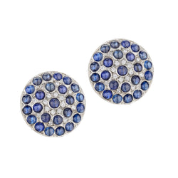 Mid-Century Platinum Diamond & Blue Sapphire Round Cluster Earrings