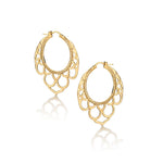 18KT Yellow Gold Intricate Design Large Hoop Earrings