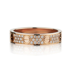 Cartier 18KT Rose Gold 'Love' Collection Pave-Set Wide Diamond Ring