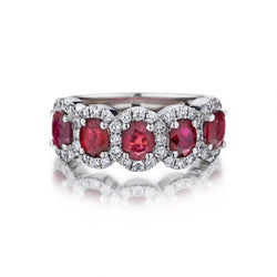 2.31 Carat Total Weight Oval-Cut Ruby And Diamond Halo Band