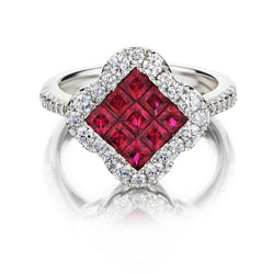 Invisibly-Set Ruby And Diamond White Gold Four Leaf Clover Ring