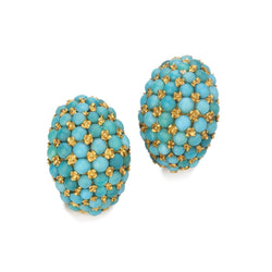 Retro-Era 18KT Yellow Gold And Turquoise Flower Earrings