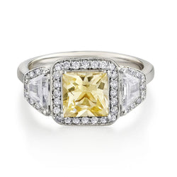 1.60 Carat Yellow Sapphire And Diamond WG Halo-Set Ring