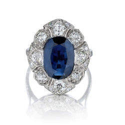 4.50 Carat Oval Deep Blue Sapphire And Diamond Victorian Ring