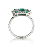 Birks Edwardian Hexagonal Untreated Green Emerald And Diamond Ring