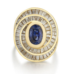 Yellow Gold Oval-Cut Sapphire & Baguette Cut Diamond Twirling Ballerina Ring