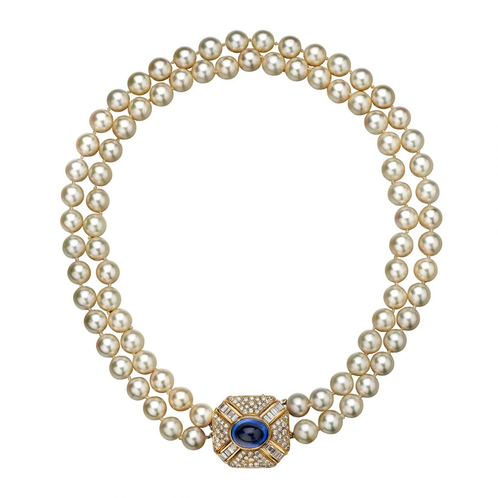 3-In-1 Double Stranded Cultured Pearl, Sapphire And Diamond Strand