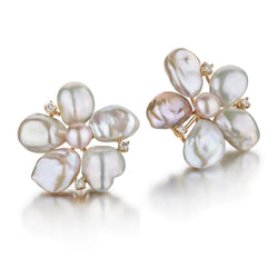 18KT Yellow Gold Unique And Bold Keshi Pearl & Diamond Stud Earrings
