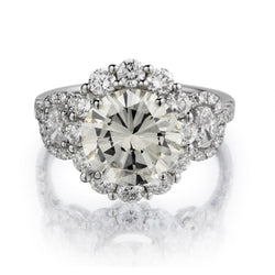 3.01 Carat Round Brilliant Cut Diamond Halo-Set Engagement Ring