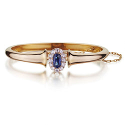Victorian-Era 18KT Rose Gold Blue Sapphire & Diamond Cluster Bangle