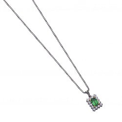 1.50 Carat Green Tsavorite & Halo-Set Diamond White Gold Pendant Necklace