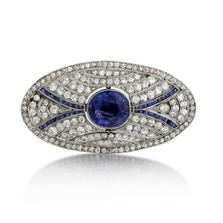 Art Deco Vintage Blue Sapphire And Old-European Cut Diamond Brooch