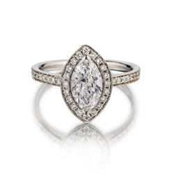 1.10 Carat Natural Marquise Cut Diamond Halo-Set White Gold Ring