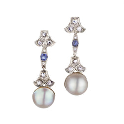 Victorian Yellow & White Gold Old-Rose Cut, Diamond And Sapphire Drop Earrings