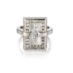 0.80 Carat Marquise Cut Diamond Halo-Set White Gold Ring