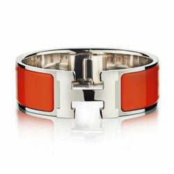 Hermes Clic Clac H Silver-Plated Orange Enamel Bracelet Bangle