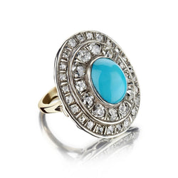 Victorian-Era Turquoise And Old-Mine Cut Diamond Ring