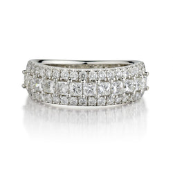 1.60 Carat Total Weight Round Brilliant And Princess Cut Diamond 14KT White Gold Band