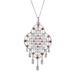 Platinum Vintage "Marrakesh" Design Rose Cut Diamond and Ruby  Pendant. 4.50 tw