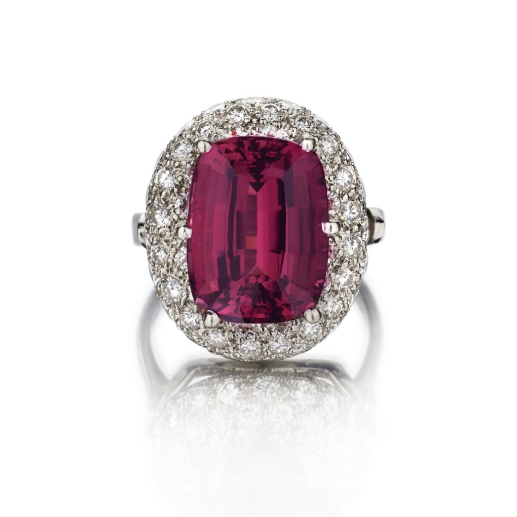 Carat Pink Tourmaline Halo Diamond Cocktail Platinum Ring