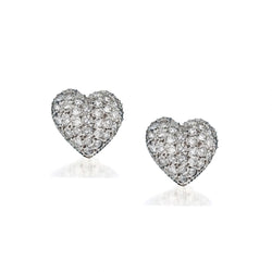 Ladies 18kt White Gold Diamond Puffy Heart Shape Stud Earings.