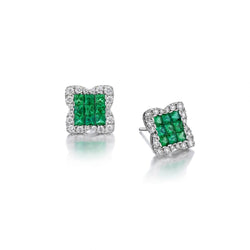 Gregg Ruth Green Emerald And Diamond Invisibly-Set Stud Earrings