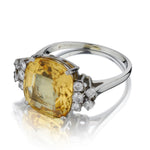 Birks 9.00 Carat Cushion Cut Natural Yellow Sapphire & Diamond Ring