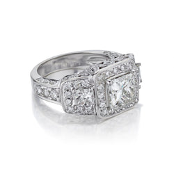 4.51 Carat Princess And Brilliant Cut Diamond Three Stone WG Ring