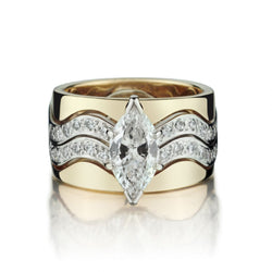 1.52 Carat Natural Marquise Cut Diamond 2-Tone Wide Unique Ring